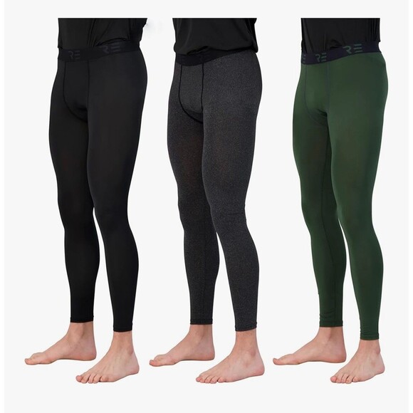 Real Essentials 3 Pack Mens Active Compression Pants Sz Small Workout Base Layer - Picture 1 of 3